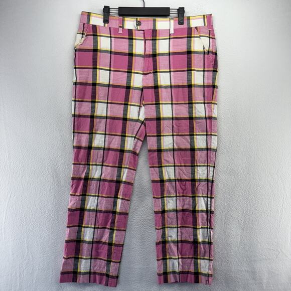 Loudmouth Pants Men's 38x32 Fits 36x29 Pink White Check Golf Lightweight Preppy